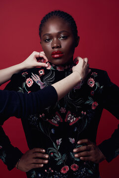 Fashionable black model posing in studio