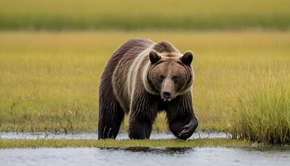 a-bear-foraging-for-food-in-a-marsh- 3 - obrazy, fototapety, plakaty