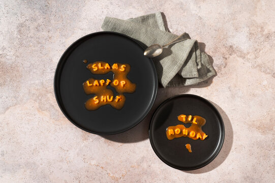 Alphabet pasta on plate spelling out funny message.