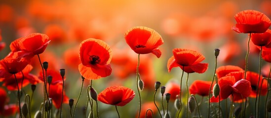 A beautiful field of red poppies, a flowering plant, growing in the grass, creating a stunning natural landscape with vibrant petals