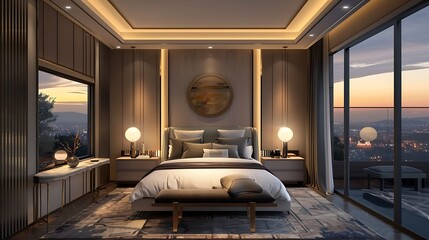 luxury room interior of modern bedroom and elegance wall and view