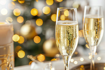 Champagne in glasses for the New Year - obrazy, fototapety, plakaty