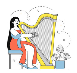 Harpist rehearsal vector doodle