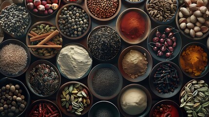 Top view of seasonings on the table Spice background on the table  Generated with Ai
