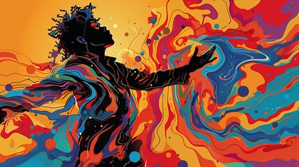 Fototapeta premium Bring to life the fusion of different art forms in a visually stunning design Integrate elements of music, dance, visual arts, and literature seamlessly Use bold contrasts