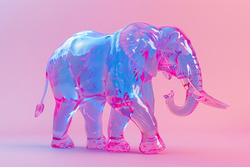 Iridescent elephant figurine with a pink and blue gradient