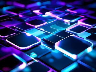 Abstract digital technology background with squares of light. Squares of light technology in movement. - obrazy, fototapety, plakaty