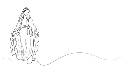 continuous line of mother mary.single line vector of mother mary blessed virgin mary.isolated white background