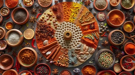 Top view of seasonings on the table Spice background on the table  Generated with Ai
