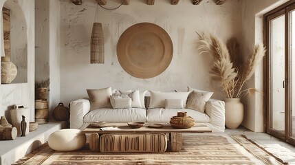 Modern nomadic home interior background in beige tone