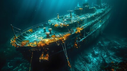 Dive into the mysterious depths where sunken ships become  - obrazy, fototapety, plakaty