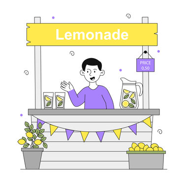 Boy with lemonade vector linear
