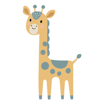 Cute giraffe clipart art for kids. African animal illustration in flat and Scandinavian style for children