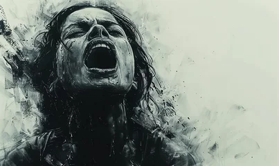 Foto op Canvas Screaming woman. Black and white grunge background © taraskobryn