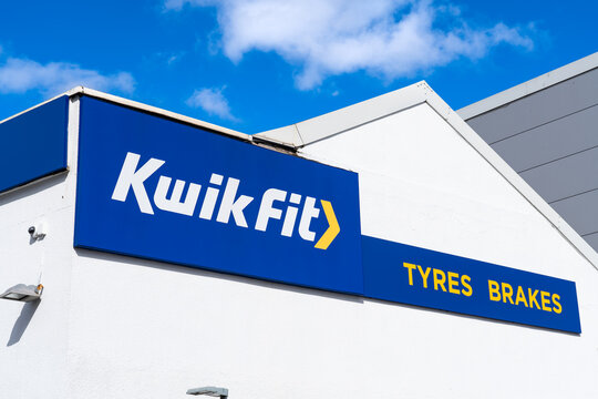 Wolverhampton, UK - March 29 2024: External signage and logo of car servicing and repair company, Kwik Fit