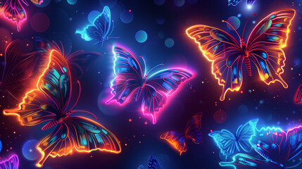 Fototapeta na wymiar seamless background with neon butterflies