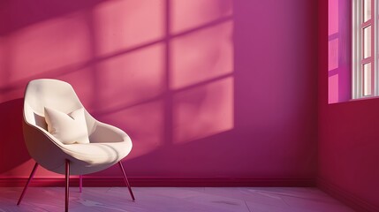 Viva magenta wall background mockup with armchair furniture and decor