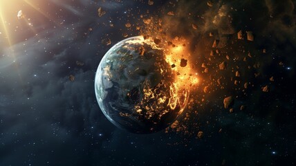 Colorful planets exploding in space, background/wallpaper/desktop, generative ai.