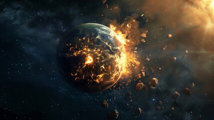 Obraz na płótnie Canvas Colorful planets exploding in space, background/wallpaper/desktop, generative ai.