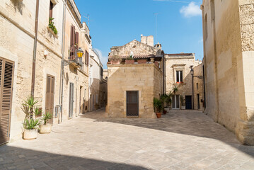 Fototapeta na wymiar Street in the historic center of Lecce, urban center of Salento in Puglia, Italy