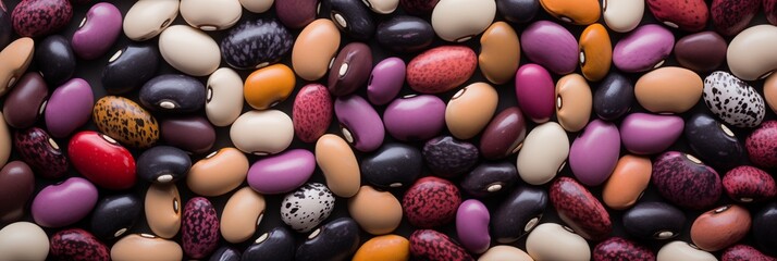 Kidney beans heap. Mixed colorful background, banner, texture. Top view of kidney beans