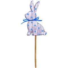 watercolor illustration of wooden bunny