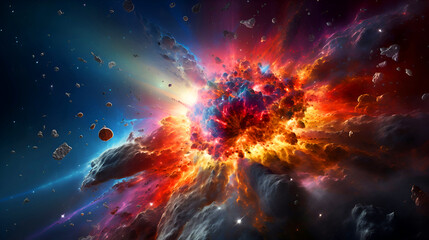 Explosion of colorful gas and dust in space. 3D rendering