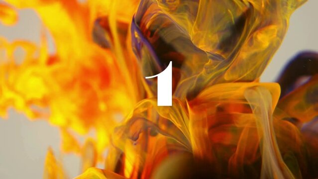 Animation text countdown from 5 to 1, isolated, smoke background, festive, five seconds, intro video