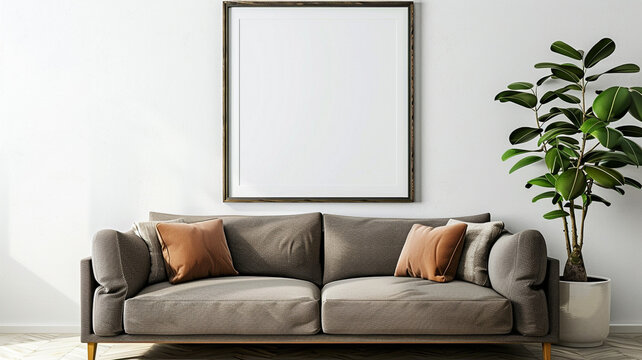 Poster frame mockup with sofa