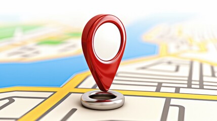 The red GPS marker, like a digital lighthouse, illuminates the map with its vivid hue. It serves as a beacon of guidance, ensuring users stay on track towards their intended destination. - obrazy, fototapety, plakaty