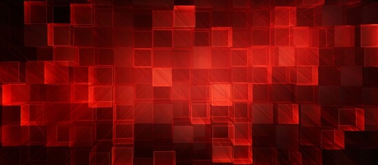 An artistic design featuring shades of red and black with squares, inspired by brown, amber, orange, pink, and magenta colors. The pattern creates a dynamic look with rectangles and a unique font - obrazy, fototapety, plakaty
