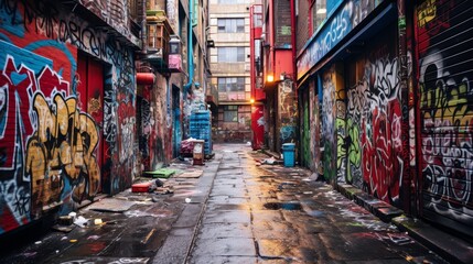 Fototapeta na wymiar City's Hidden Canvas Graffiti Adorns 