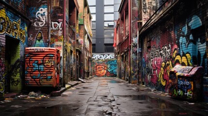 City's Hidden Canvas Graffiti Adorns  - obrazy, fototapety, plakaty