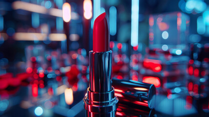 Red lipstick in luxurious setting - obrazy, fototapety, plakaty