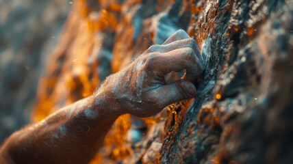 Close-up of a hand gripping a rock. - obrazy, fototapety, plakaty