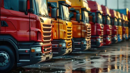 Foto auf Acrylglas Trucks in a row on the road. Transport and logistics © Katsiaryna