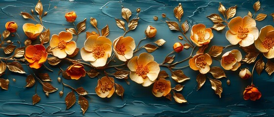 An abstract oil painting technique featuring flowers and leaves. The future is stylish on paper. It comes in prints, wall papers, posters, cards, murals, carpets, decorations, and wall paintings.