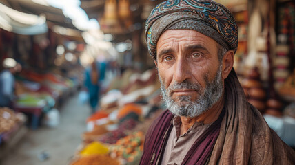 Obraz na płótnie Canvas Elderly man in a traditional market setting.