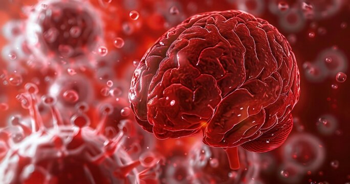 3d render human brain inside the cells on background with copy space area, medical concept.