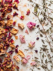 Naklejka na ściany i meble leaves dry flowers of herbal tea background.