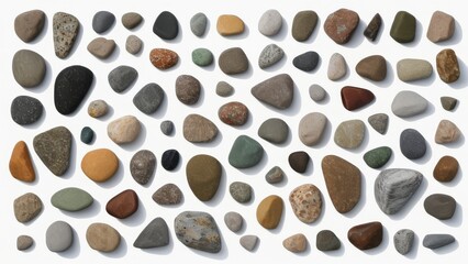 Set of sea pebbles isolated on white background with clipping path