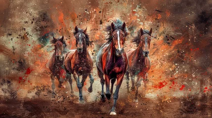 Poster Majestic  Horses Charging in Dusty Elegance Oil Painting Digital Art Acryl and Oil Wallpaper Background © Korea Saii