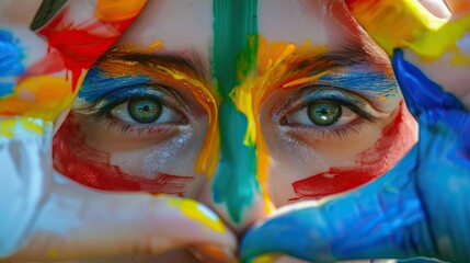 Creative close-up of a woman's face with paint strokes