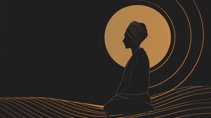Sikh Guru Silhouette with Radiant Aura Background