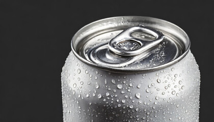 Close-up shot of white aluminum can mockup with drops. Beer or soda drink package.