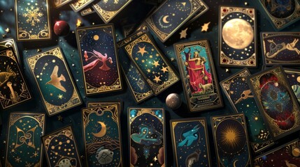 Fototapeta na wymiar Mystical Oracle Card Spread with Unique Symbols