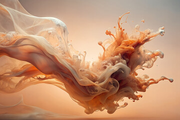 Dynamic peach-hued liquid splash, embodying motion and vitality, ideal for impactful visual content