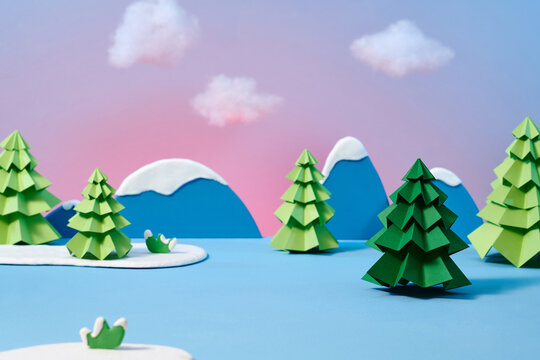 Merry Christmas greeting card design with country landscape