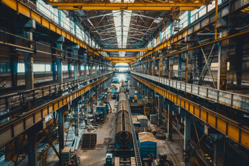 A large industrial building with many machines and a lot of space - obrazy, fototapety, plakaty