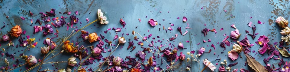 leaves dry flowers of herbal tea background. - obrazy, fototapety, plakaty